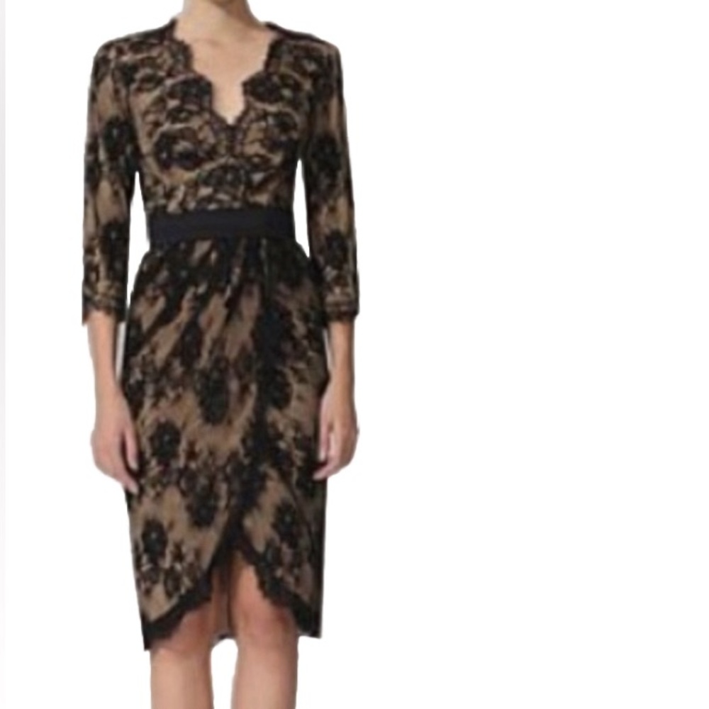 Tadashi Shoji Black Lace Quarter Sleeve Cocktail Dress NWT Size 4